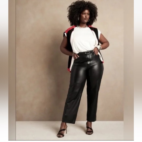 New Women Banana Republic High Rise Straight Black 100% Lamb Leather Pants Sz 34 - Picture 4 of 13